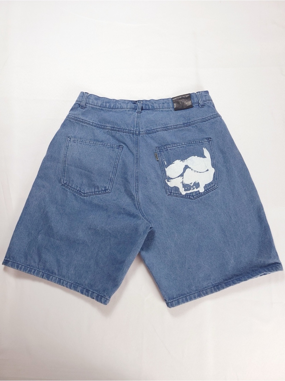 G59 Suicideboys Washed Blue Denim Shorts Graphic Skull Logo Mens Size 32